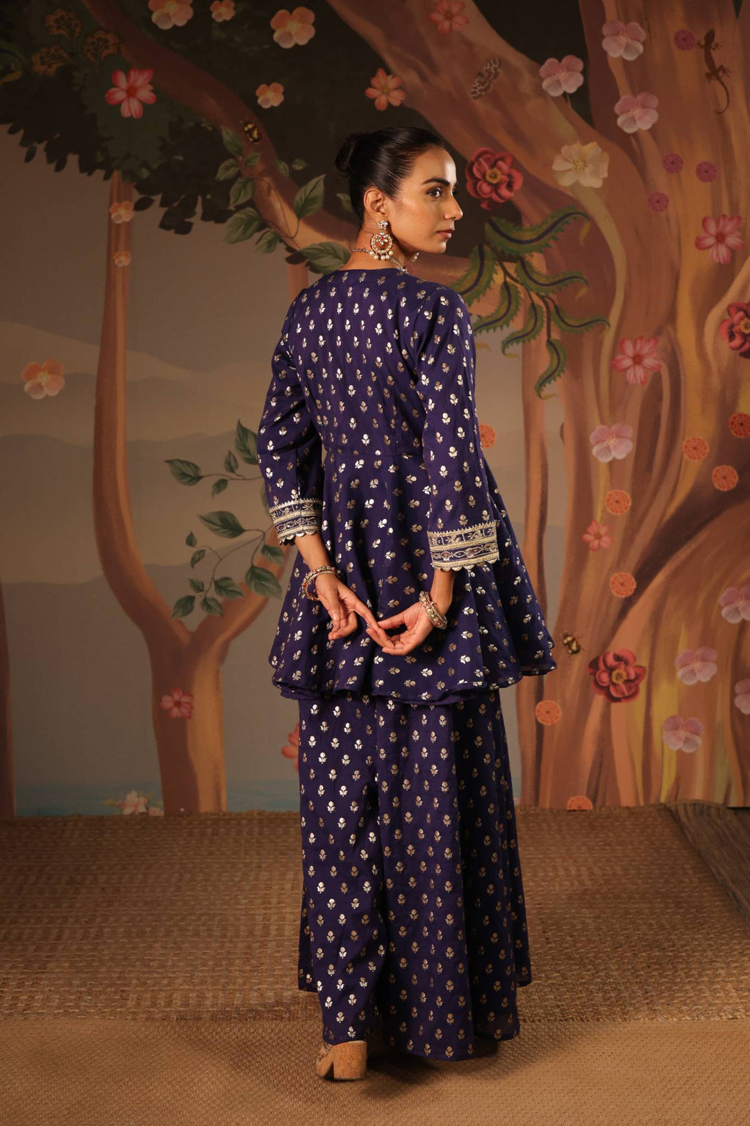 Blue Rose Embroidered Angrakha with Sharara - Set of 2