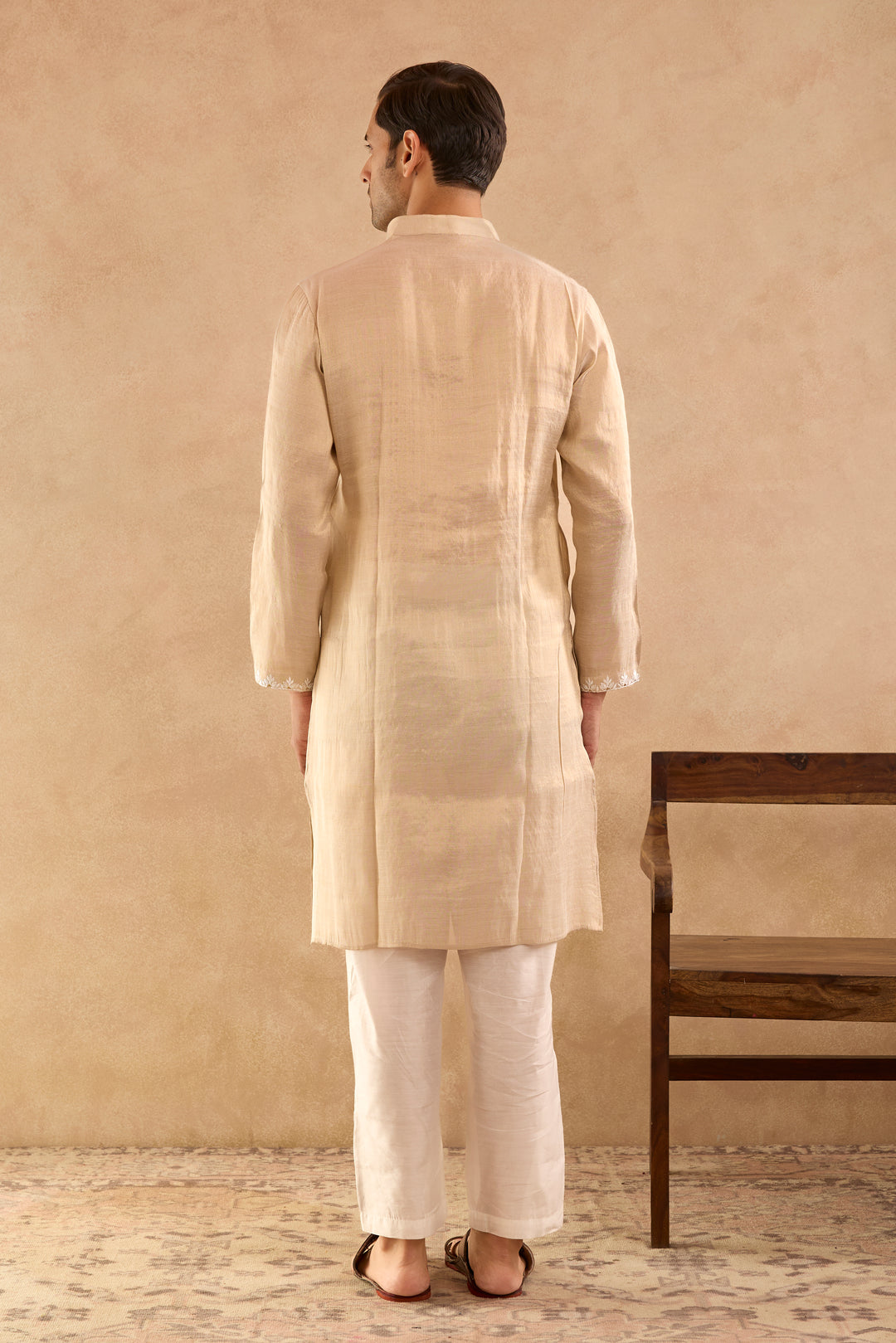 Gold Yoke Embroidered Tissue Kurta