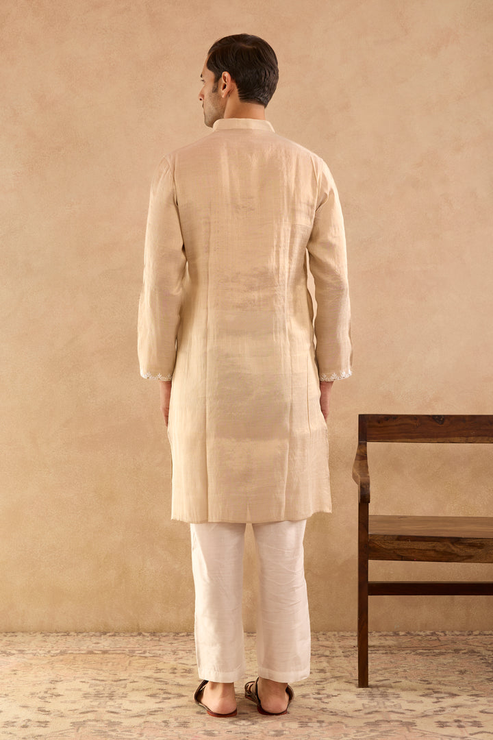 Gold Yoke Embroidered Tissue Kurta