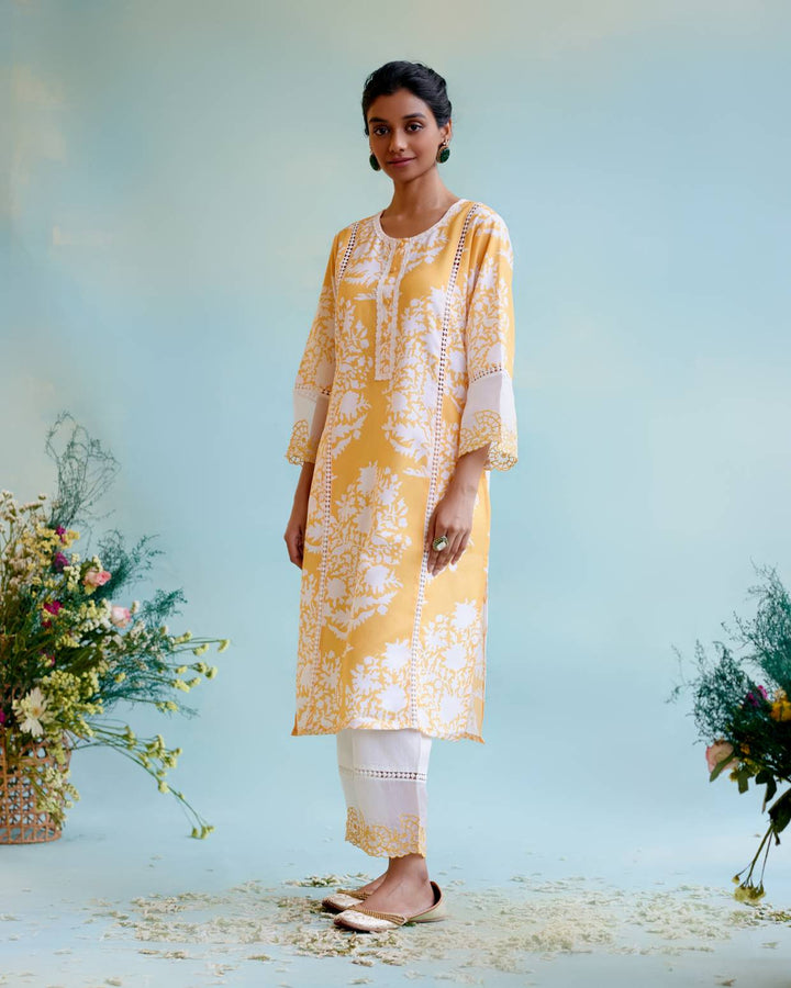 Daisy Yellow Kurta with Narrow Pants