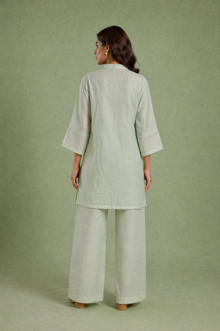Mint Bloom Embroidered Mul Chanderi Top