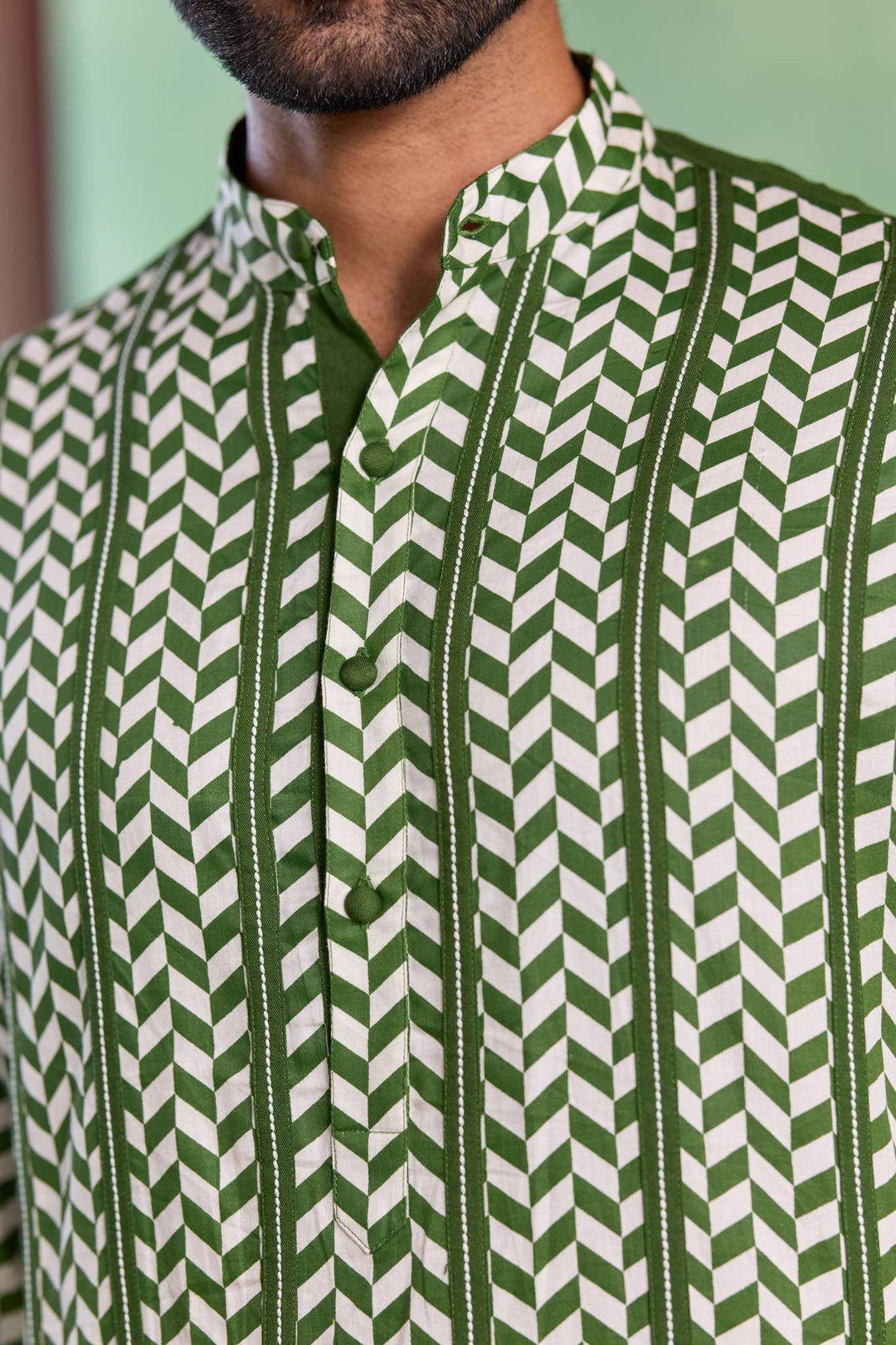 Green Chevron Embroidered Kurta