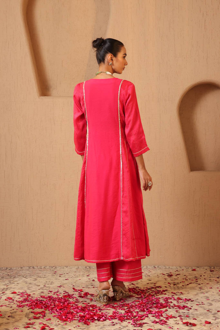 Rosy Fuchsia Anarkali with Flared Pants - Set of 2