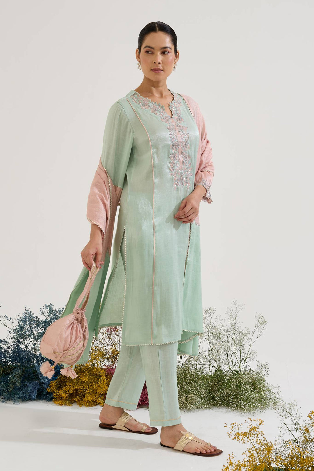 Mint Lotus Dupatta