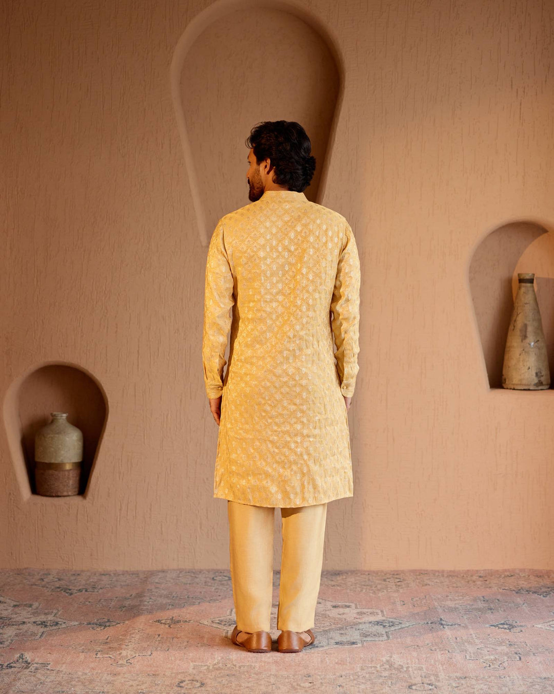 Golden Zari Brocade Kurta with Narrow Pants - Set of 2