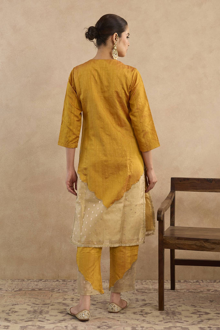 Mustard Dori Yoke Kurta with Narrow Pants and Embroidered Dupatta - Set of 3