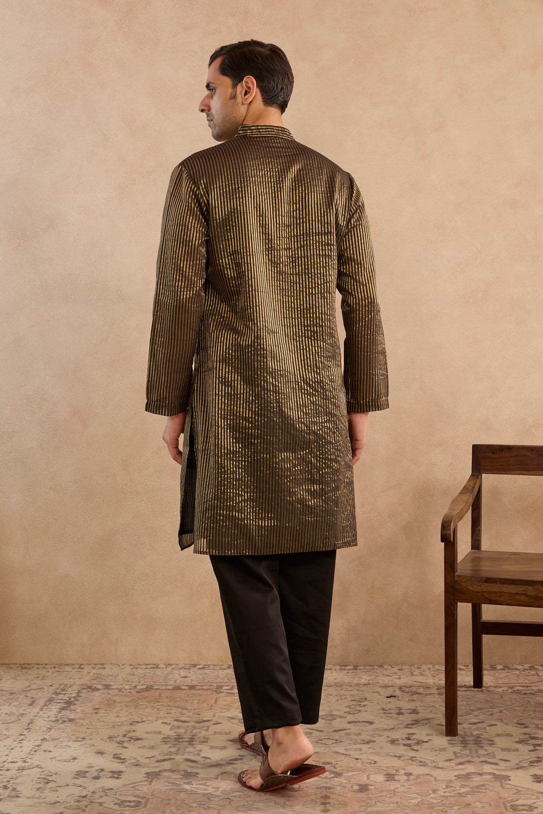 Black Lotus Chanderi Stripe Kurta with Narrow Pants - Set of 2