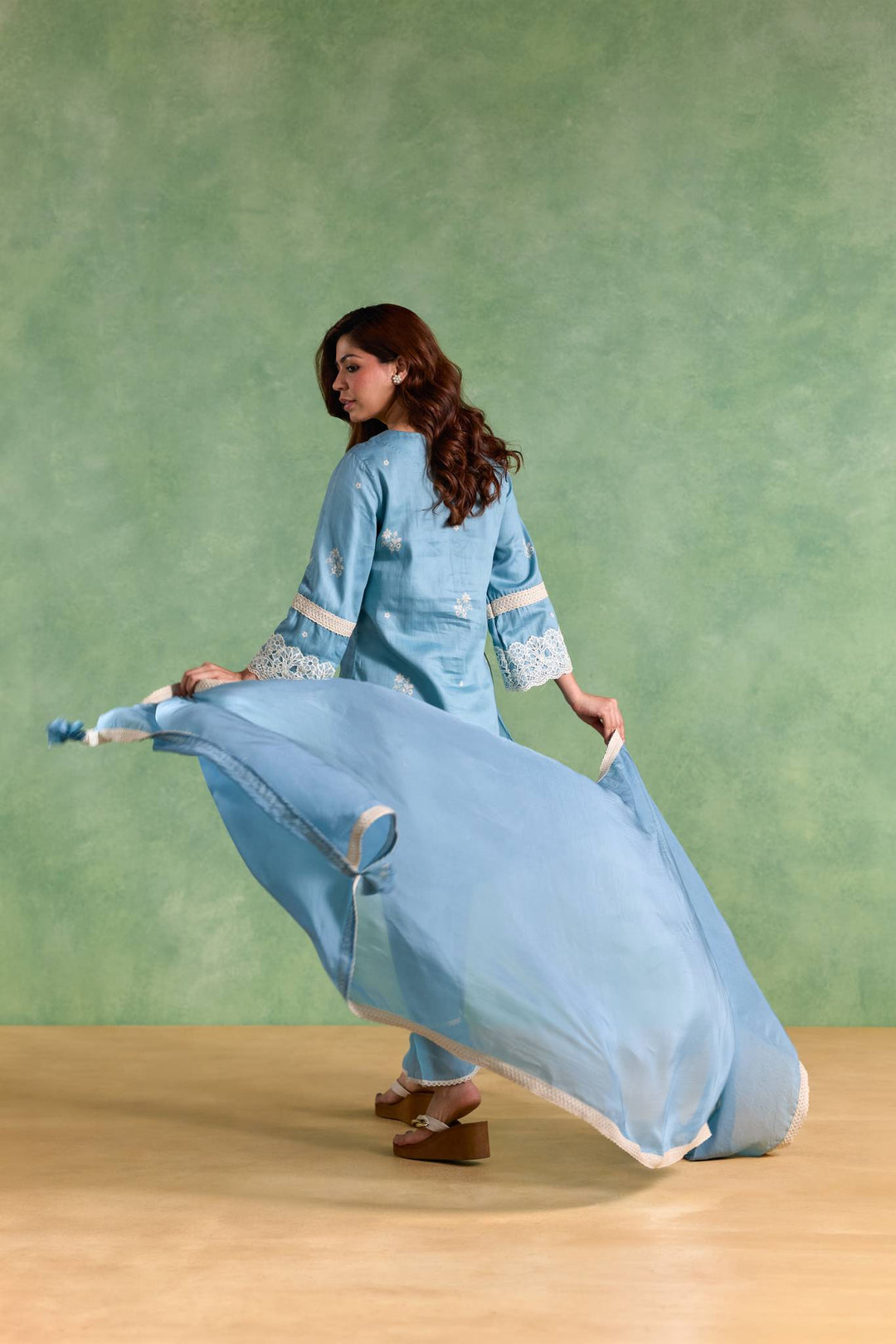 Blue Lotus Kurta with Narrow Pants and Dupatta - Set of 3