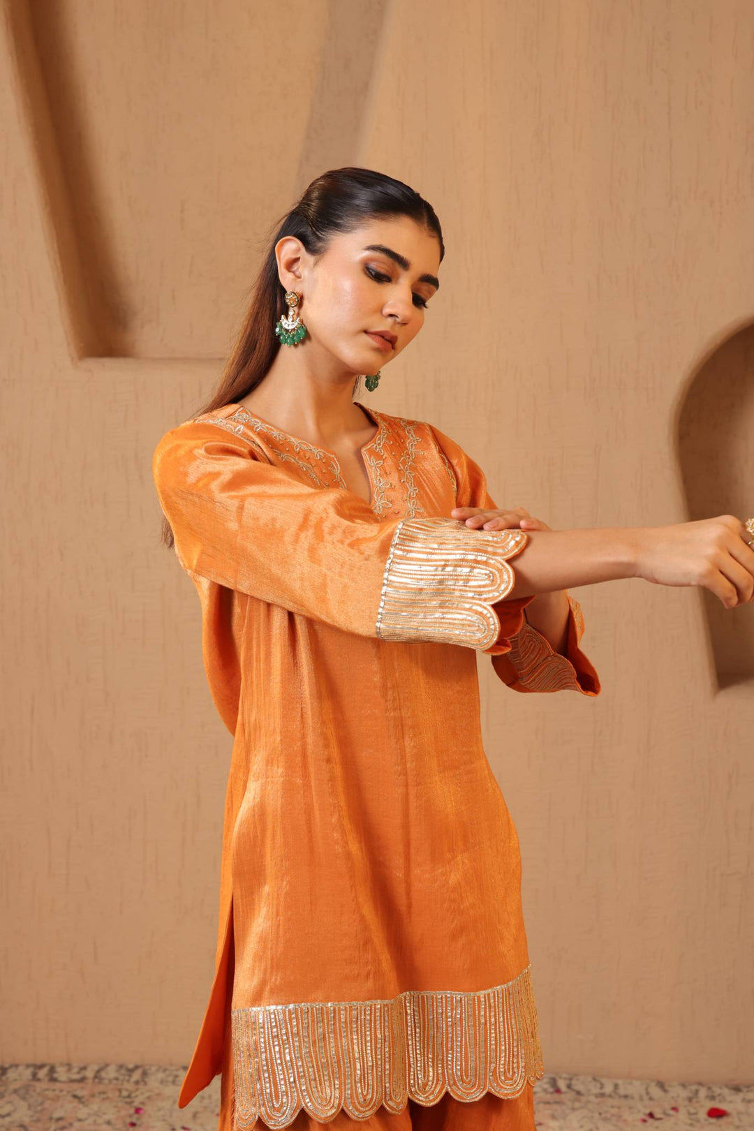 Amber Scallop Gota Tissue Kurta with Sharara - Set of 2