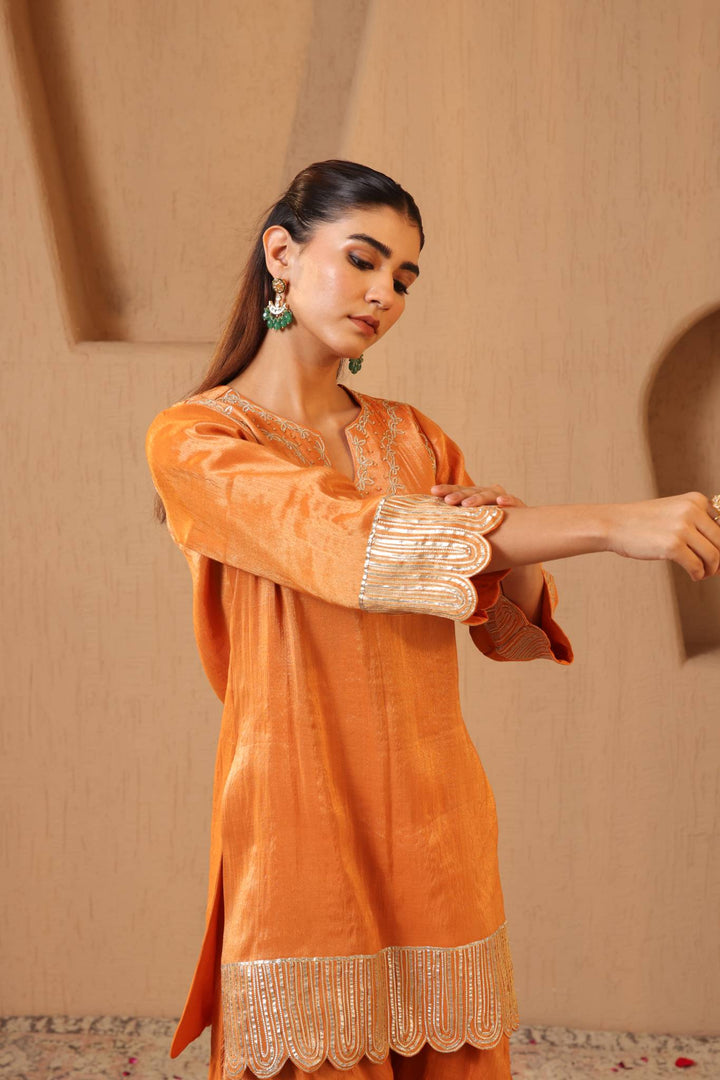 Amber Scallop Gota Tissue Kurta with Sharara - Set of 2