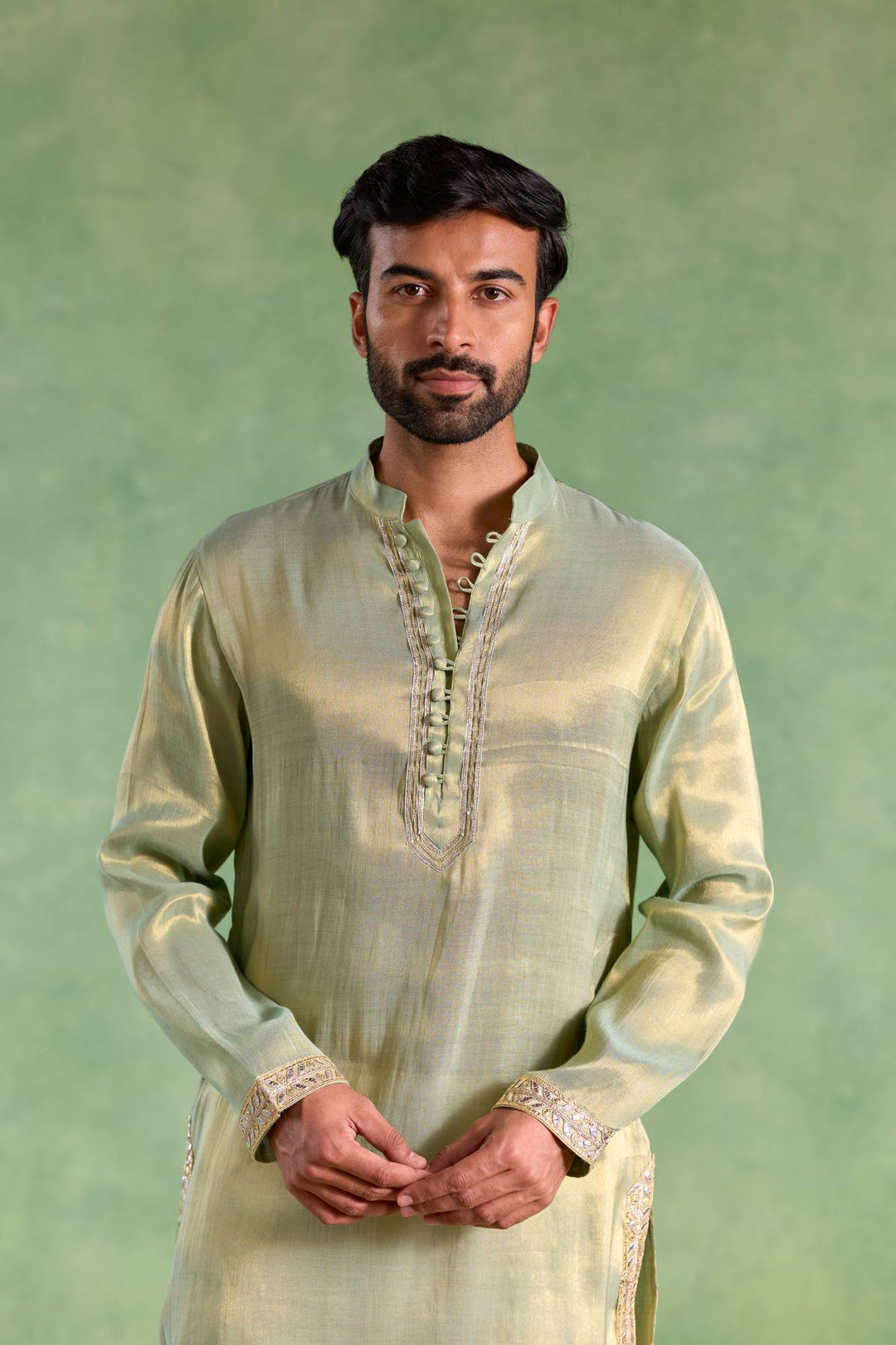 Mint Gold Gota Tissue Kurta