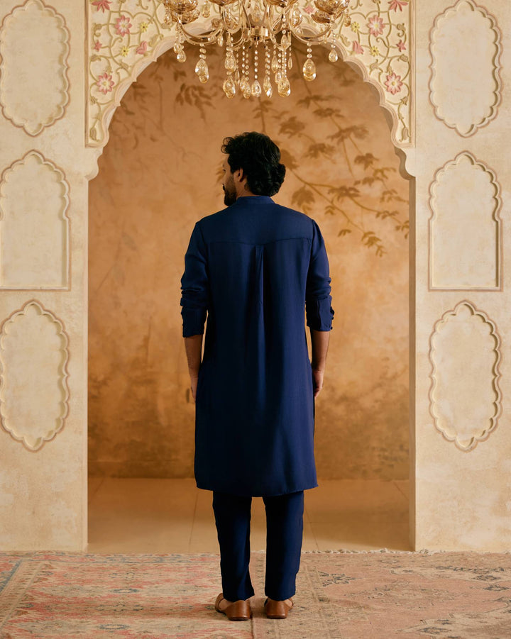 Royal Blue Embroidered Silk Kurta