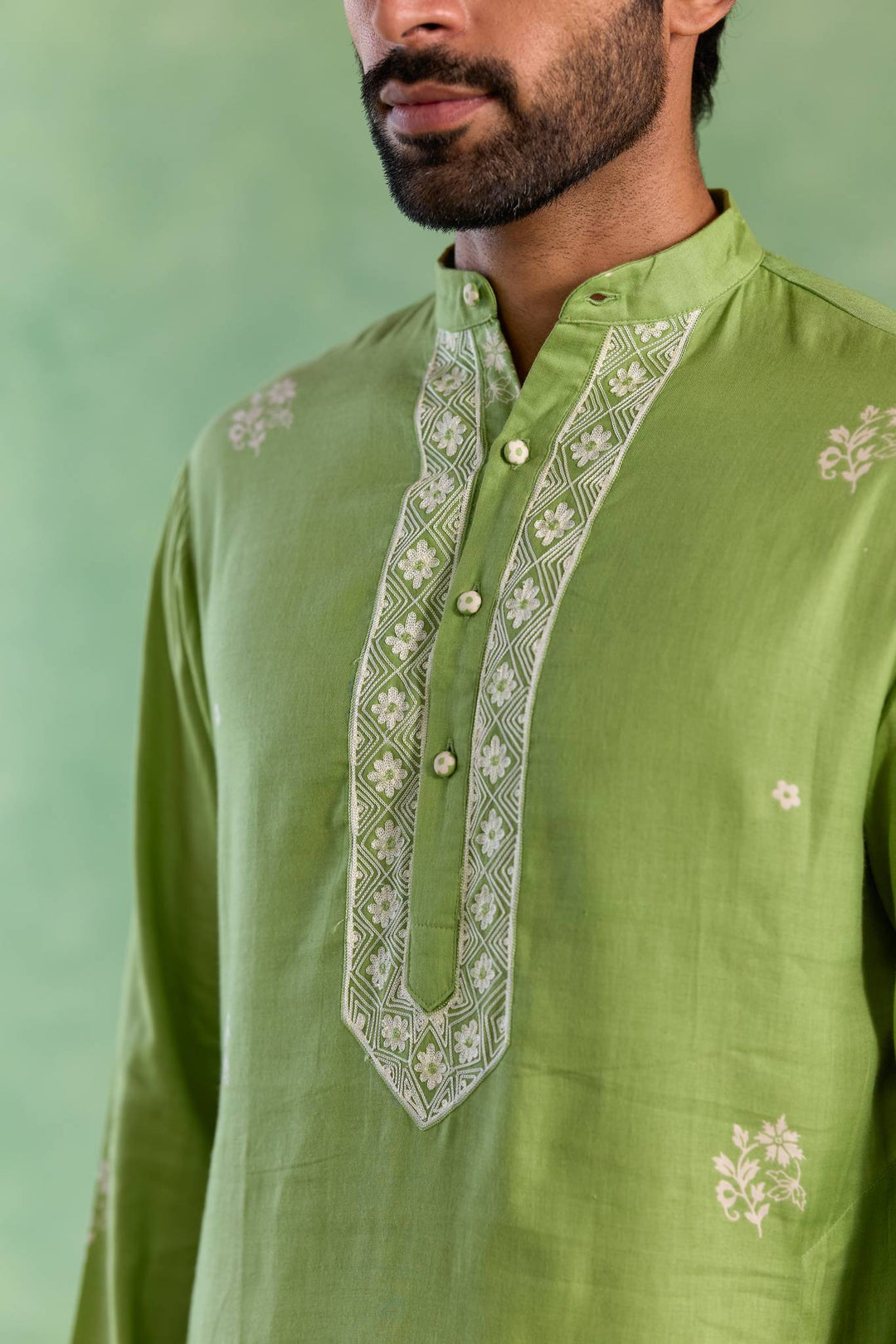 Sage Floral Buta Embroidered Kurta