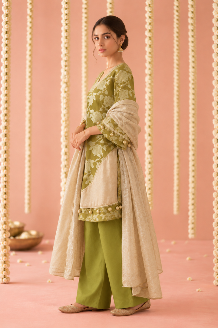 Meadow Jaal Chanderi Brocade Kurta Set with Dupatta - Set of 3