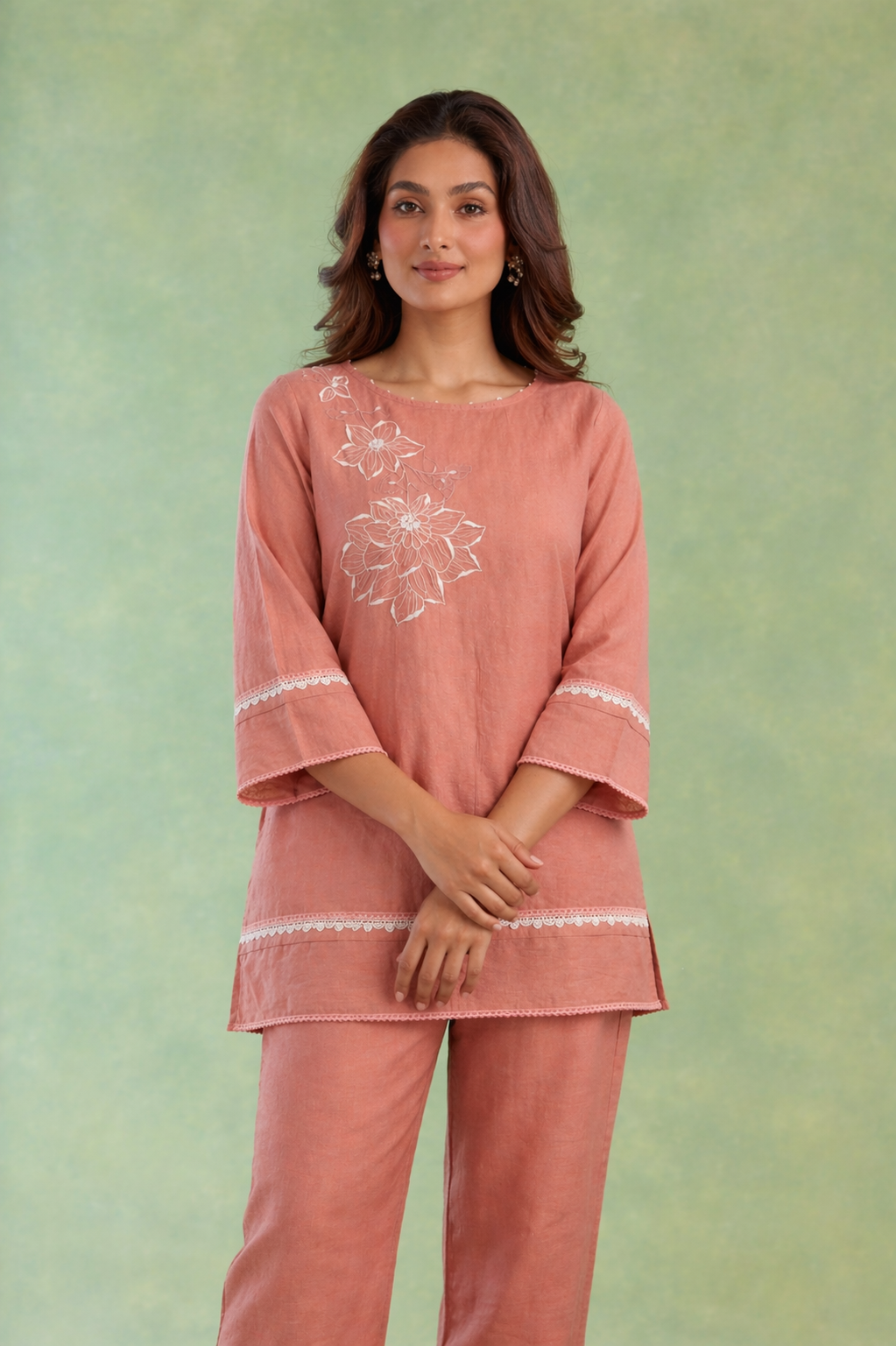 Dusty Pink Embroidered Mul Chanderi Co-ord Set