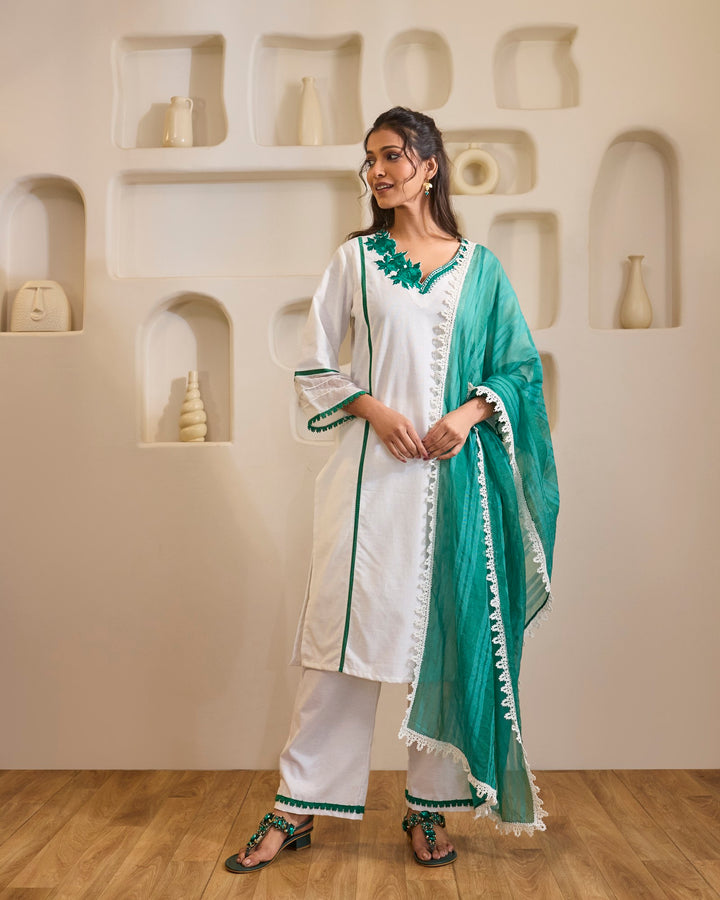 Emerald Rose Embroidered Khaadi Kurta