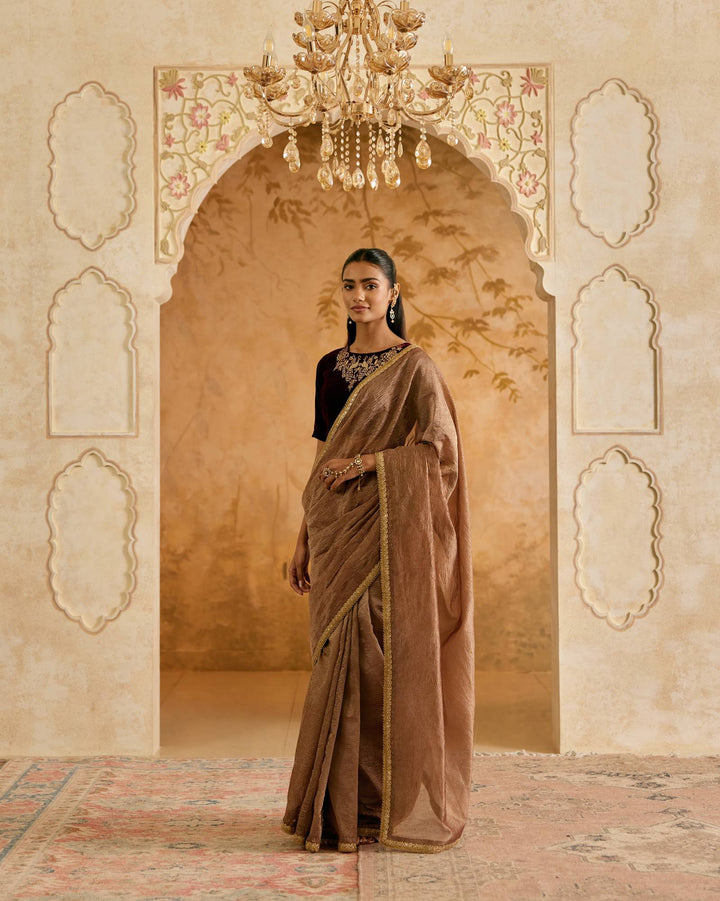 Bronze Petal Crush Tissue Saree