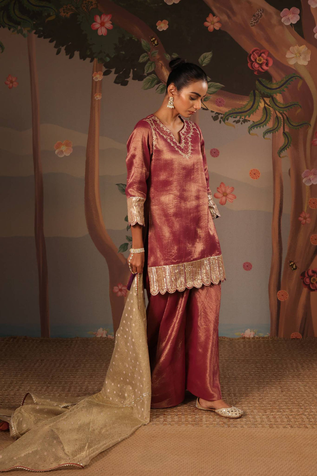 Purple Gold Scallop Gota Dupatta