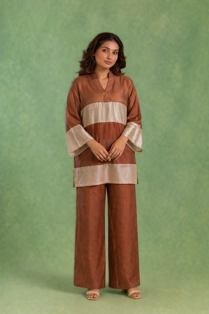 Brown Panel Chanderi Top