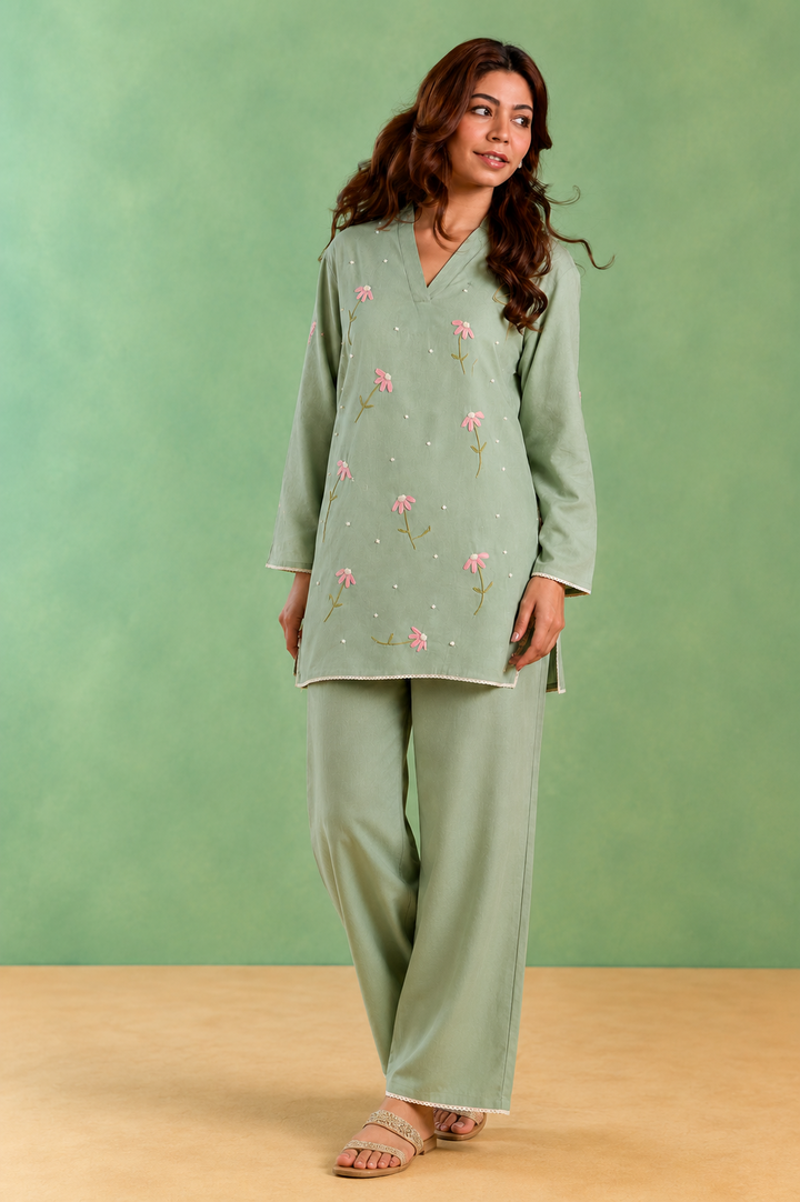 Mint Bloosom Embroidered Top