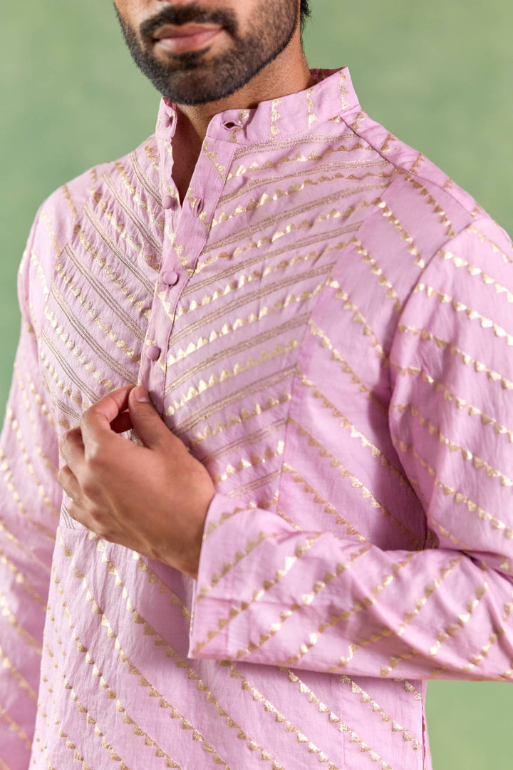 Lilac Gold Chevron Brocade Embroidered Kurta