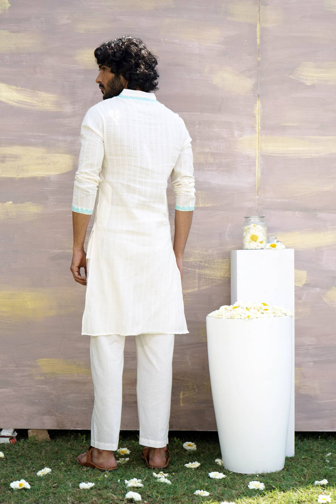 Teal Dori Kurta Set For Men