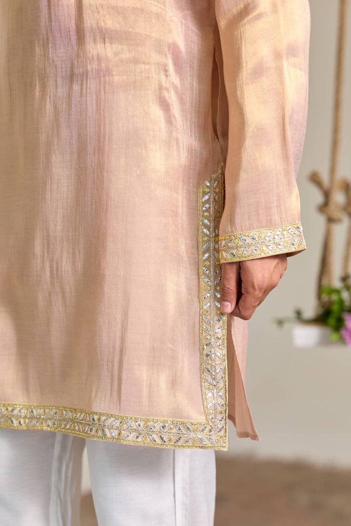 Pink Gold Gota Tissue Kurta with Narrow Pants
