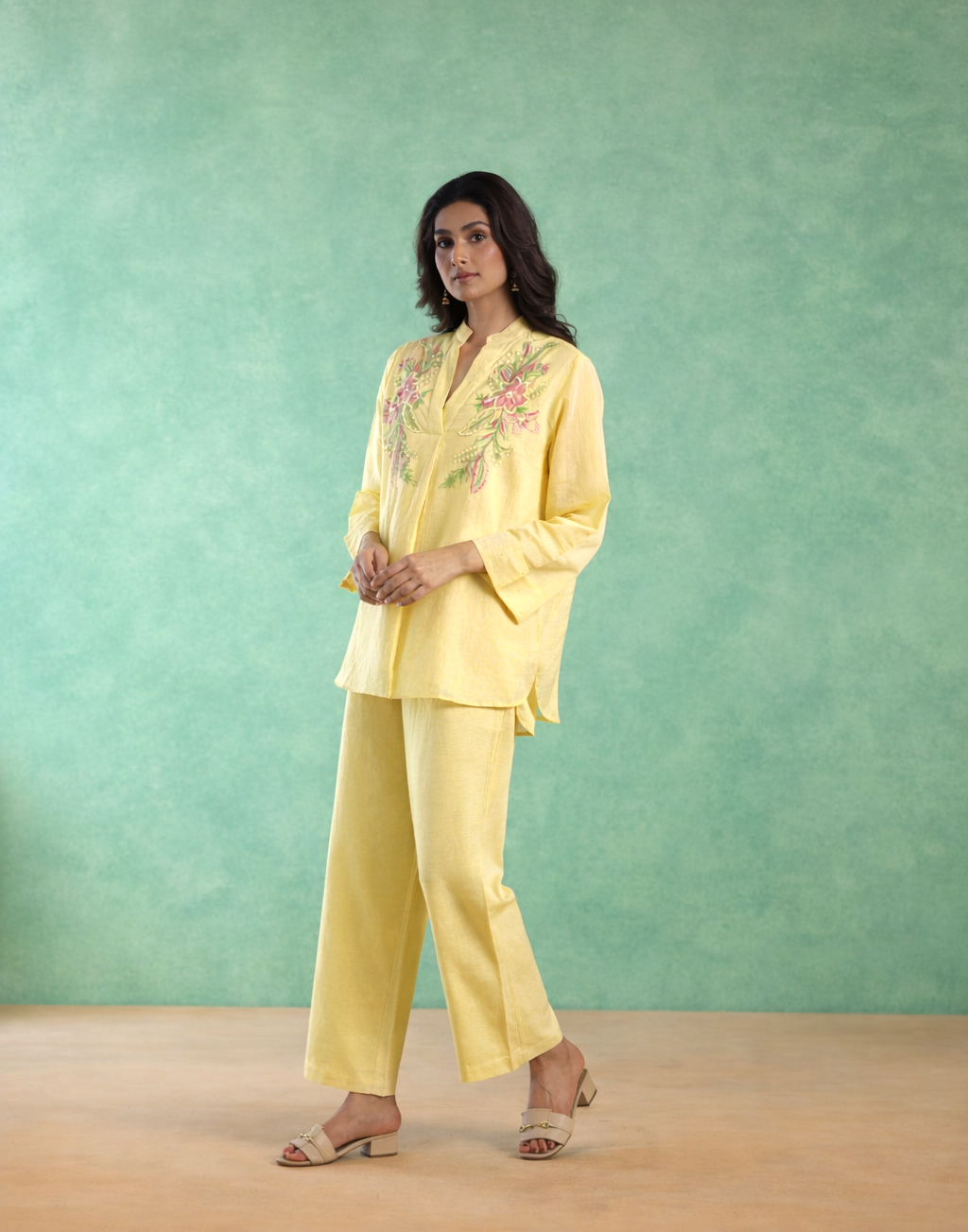 Yellow Lotus Embroidered Co-ord Set