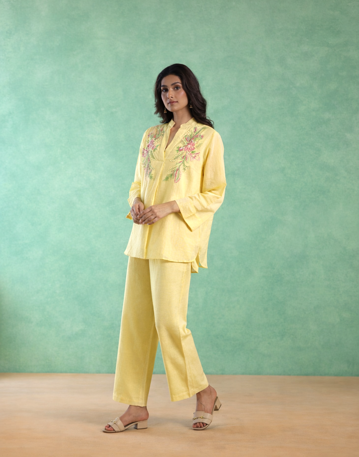 Yellow Lotus Embroidered Co-ord Set