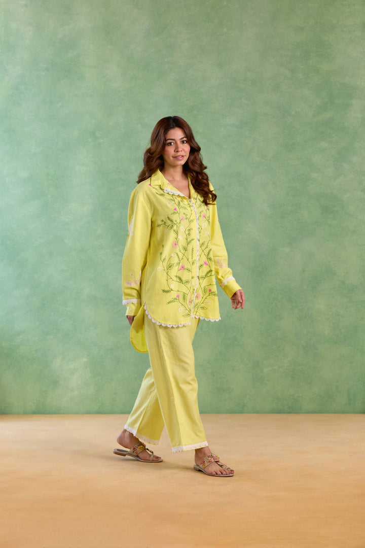 Yellow Floral Embroidered Co-ord Set