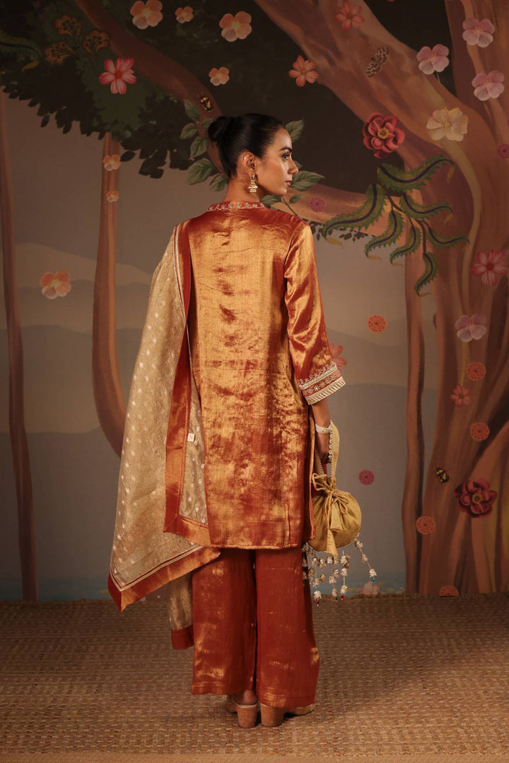 Rustic Zari Tissue Kurta with Flared Pants - Set of 2