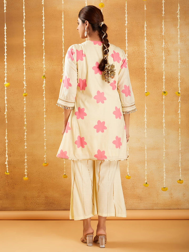 Blush Blossom Floral Kurta with Sharara Pants - Set of 2