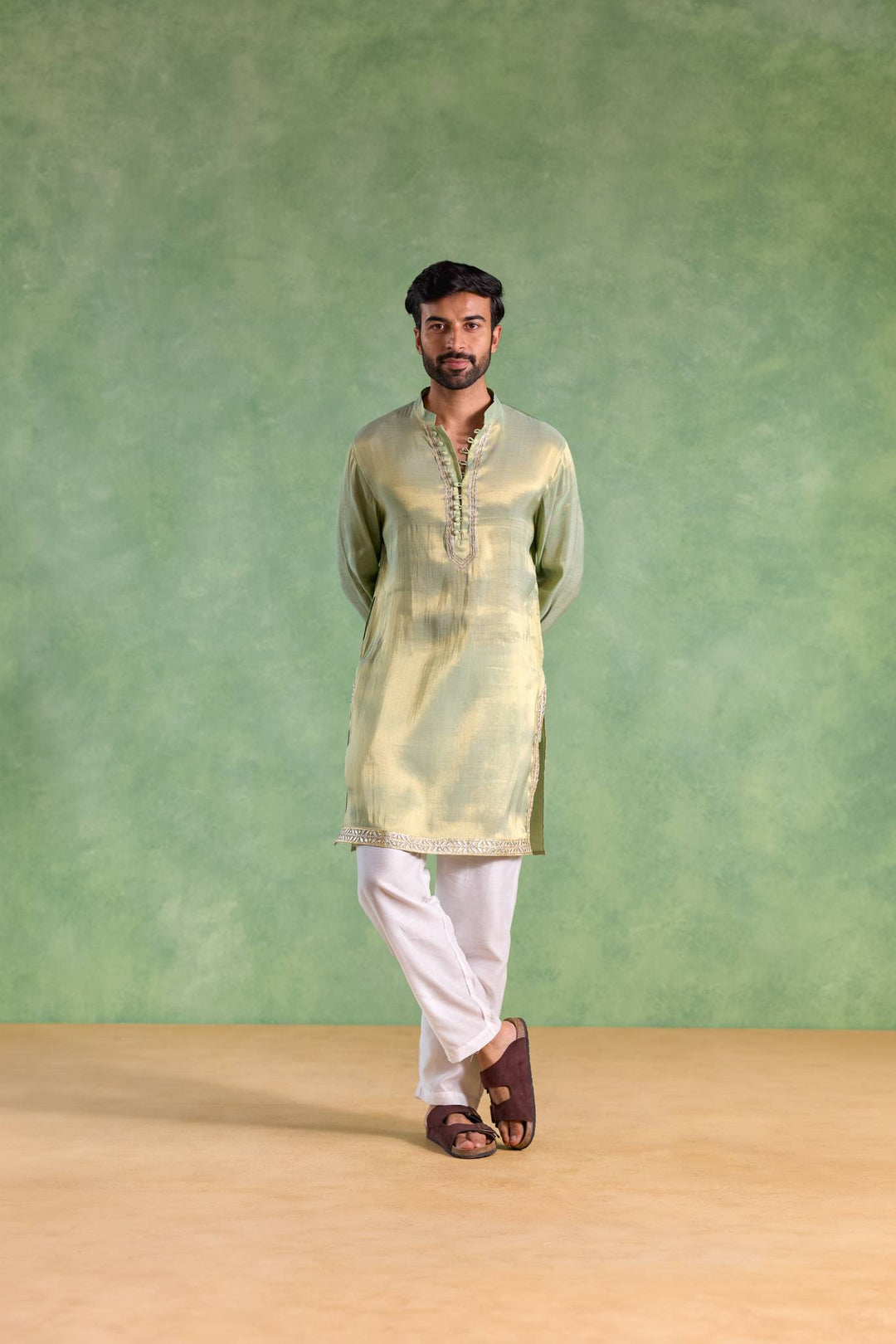 Mint Gold Gota Tissue Kurta