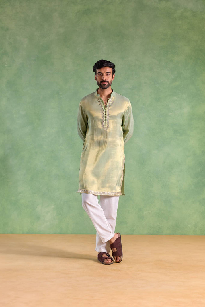 Mint Gold Gota Tissue Kurta