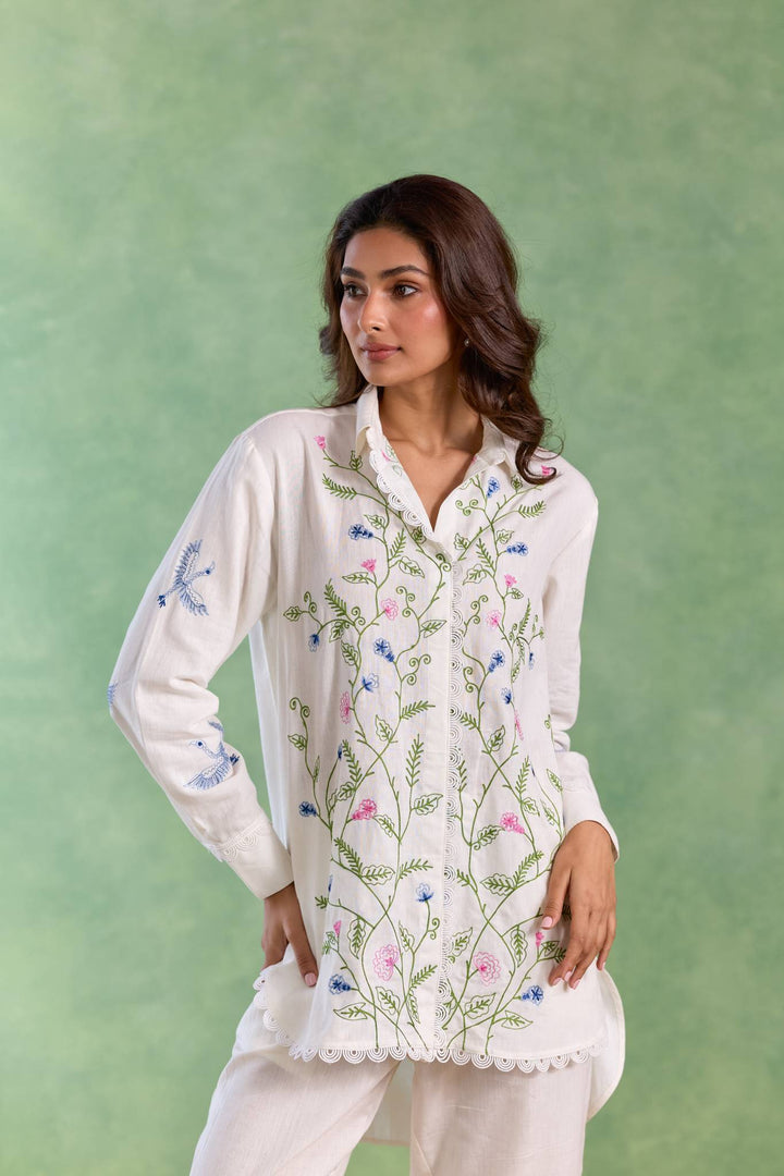 White Floral Embroidered Co-ord Set