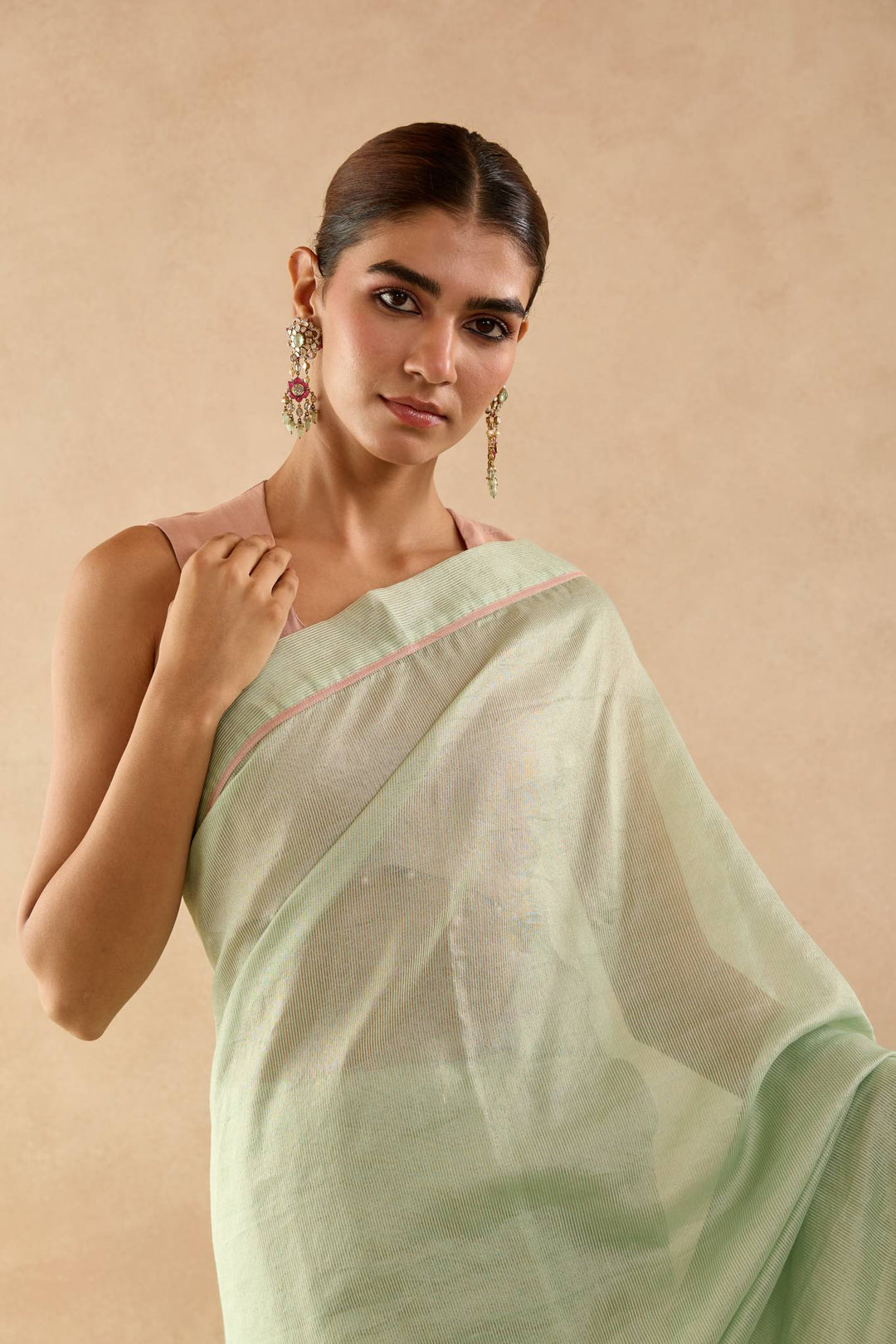 Old Mint Chanderi Stripe Saree