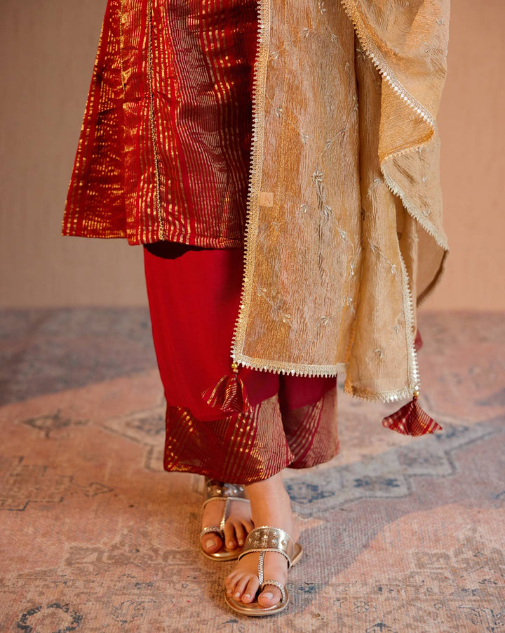 Royal Red Gold Embroidered Dupatta