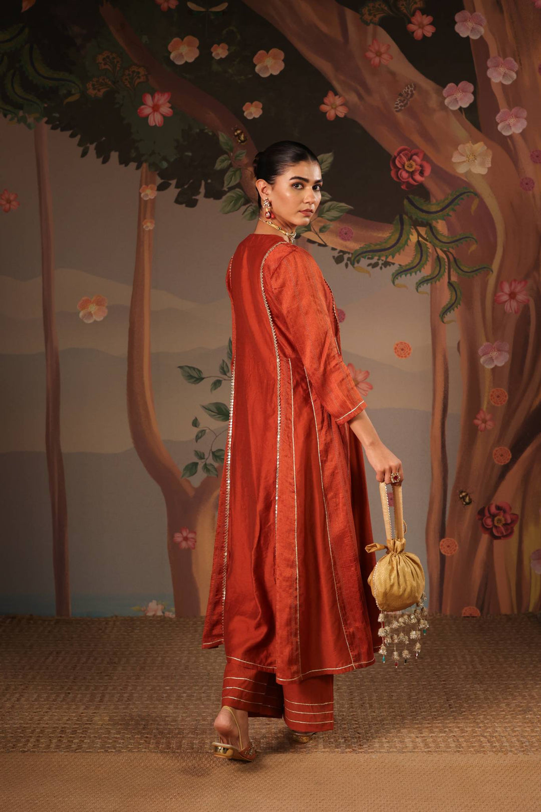 Rustic Rose Anarkali with Flared Pants- Set of 2