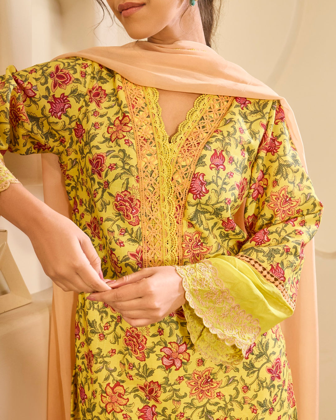 Dahlia Yellow Embroidered Kurta with Narrow Pants - Set of 2