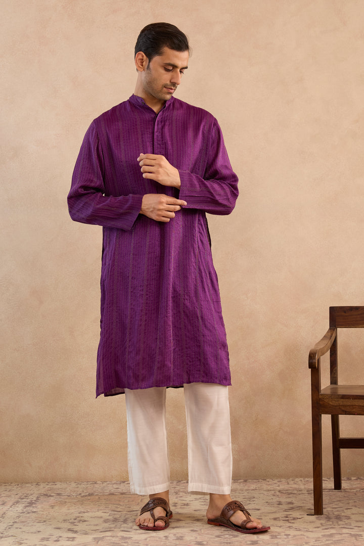Royal Iris Silk Chanderi Kurta with Narrow Pants - Set of 2