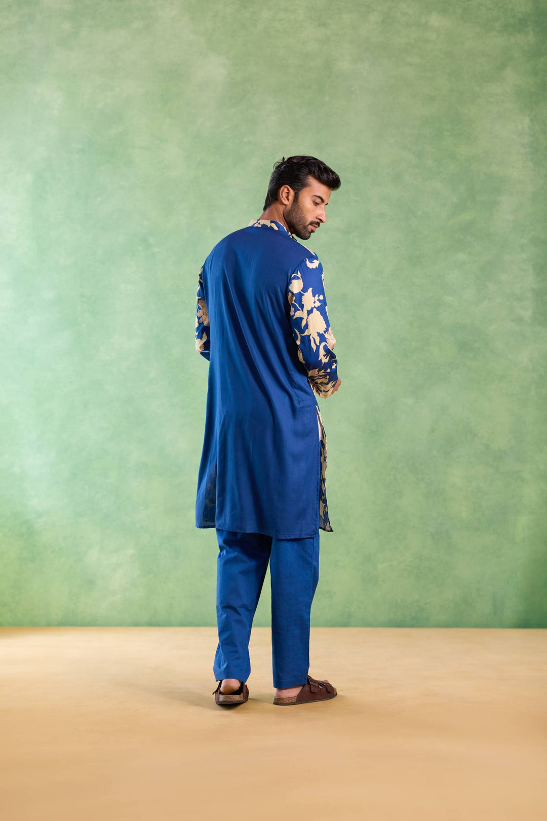 Blue Bloom Floral Jaal Kurta with Narrow Pants