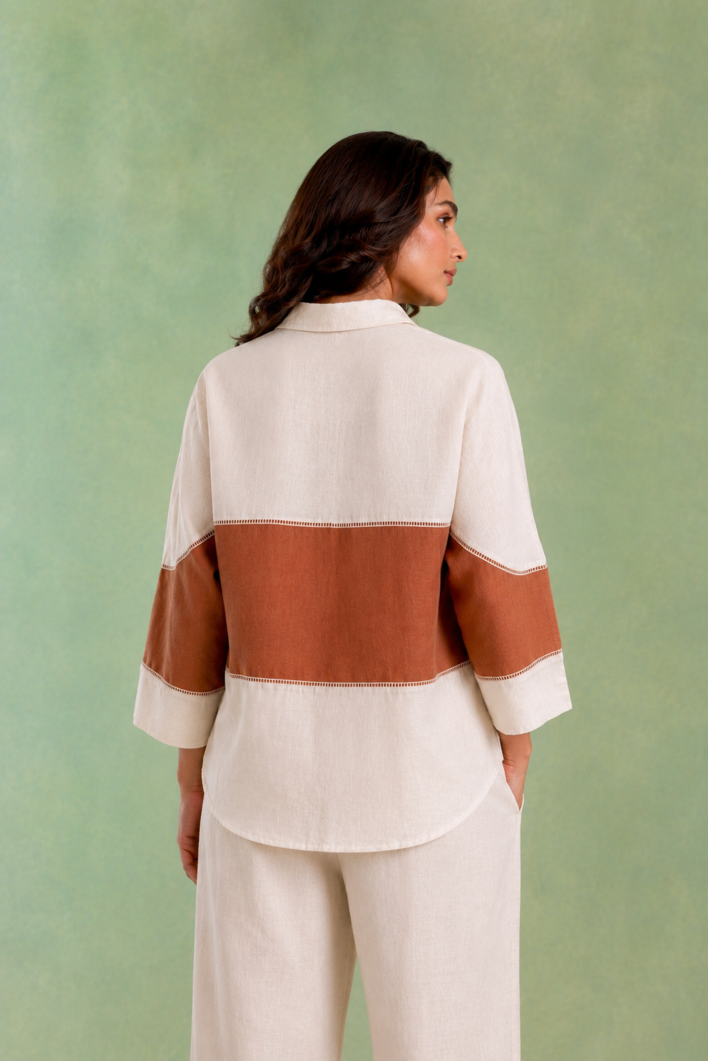 Ivory Brown Panel Handloom Cotton Top
