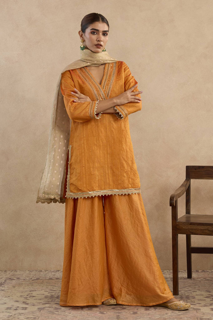 Amber Charm Kurta with Sharara and Tissue Dupatta - Set of 3