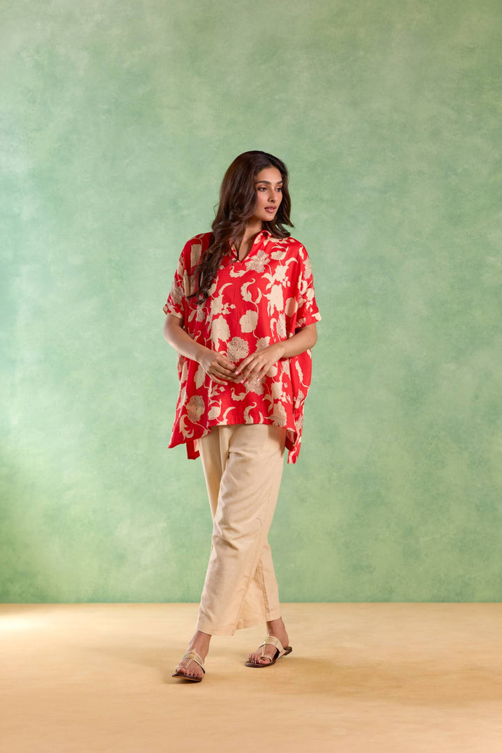 Red Blossom Pearl Top