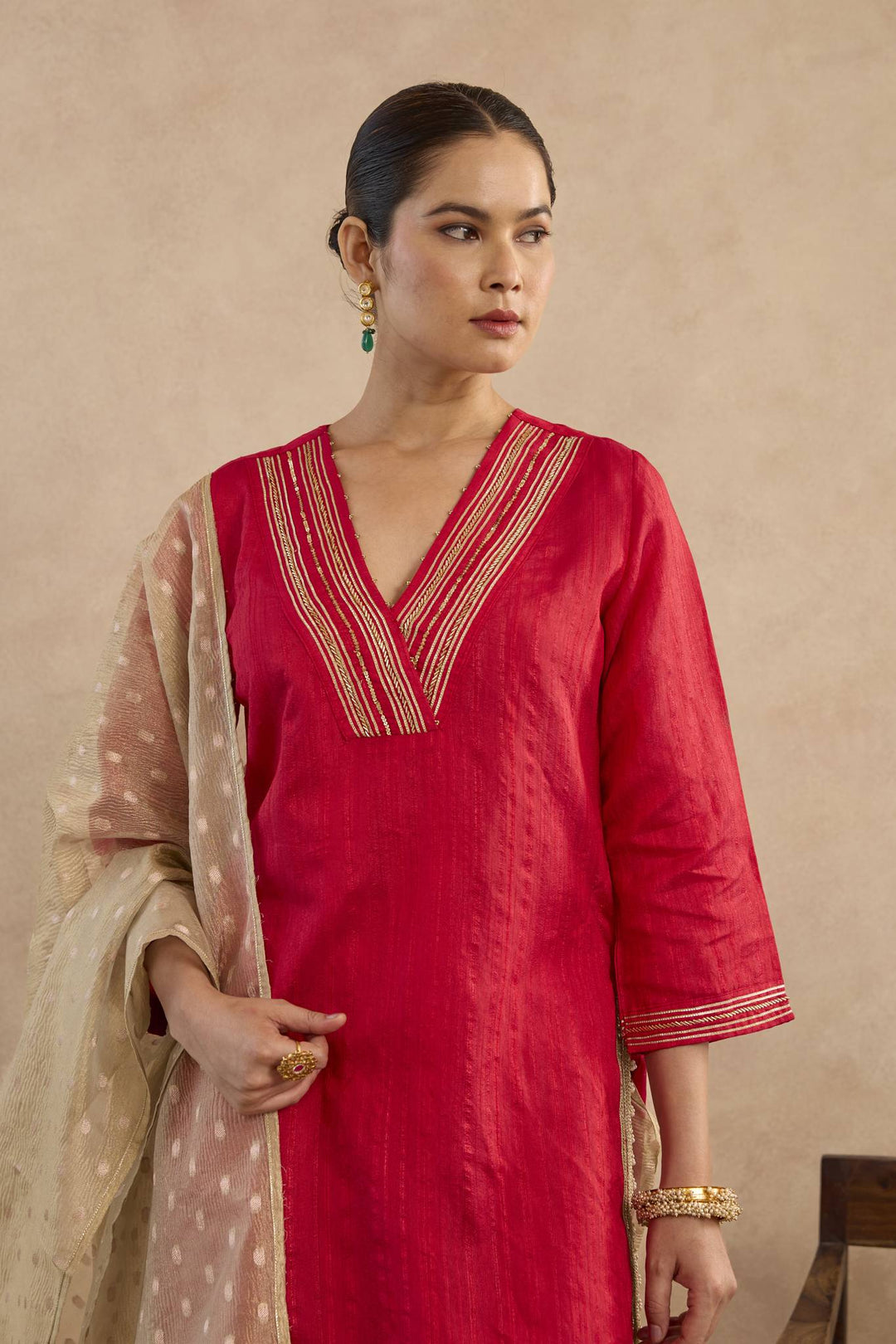 Red Charm Gold Dupatta
