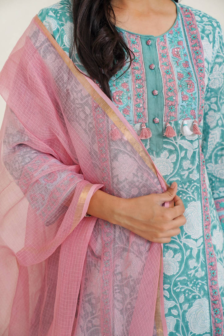 Aqua Blush Kurta with Wide Leg Pants