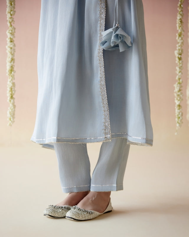 Glory Blue Tissue Angarakha with Narrow Pants - Set of 2