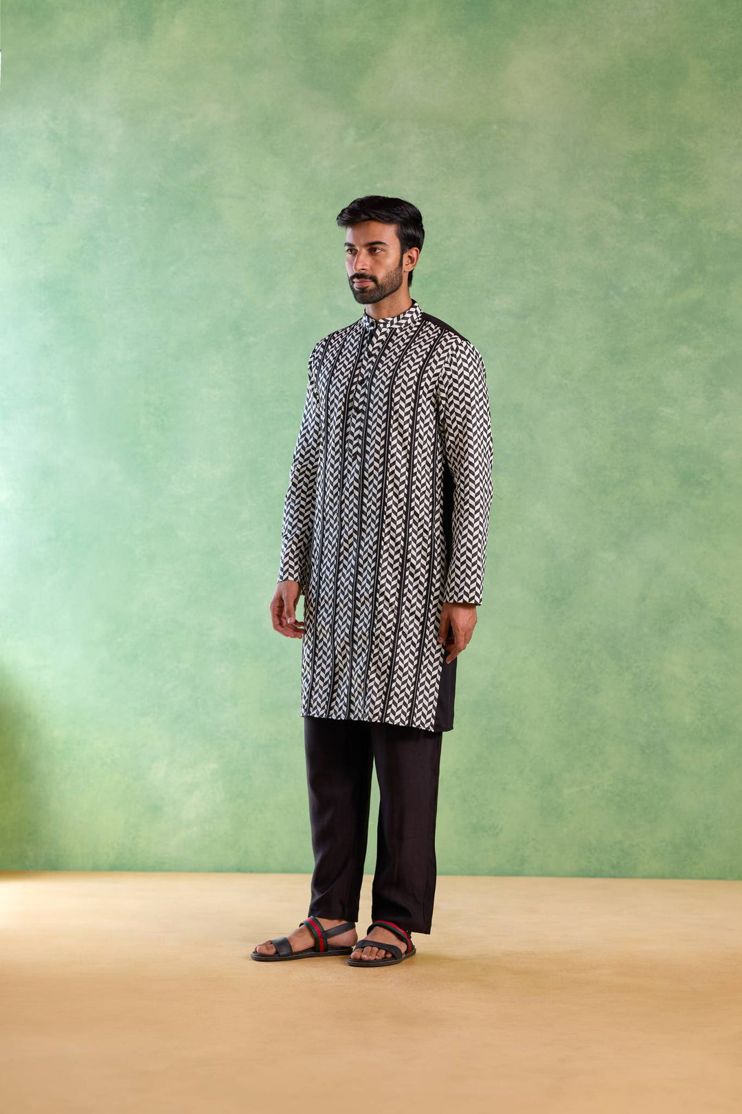 Black Chevron Embroidered Kurta with Narrow Pants