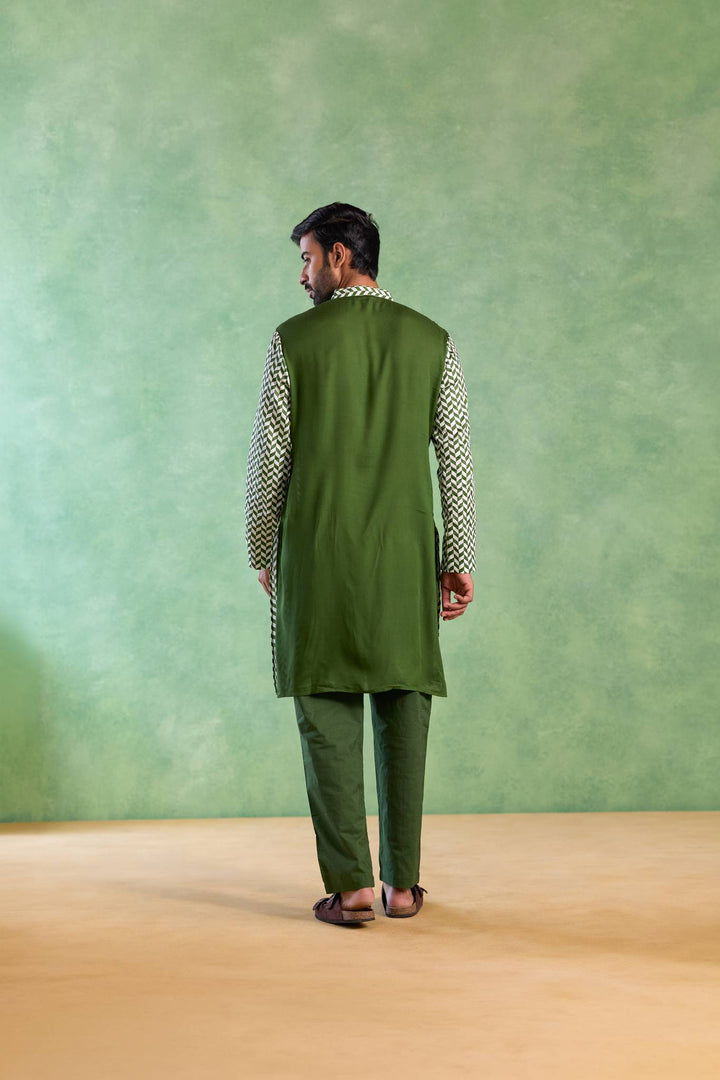 Green Chevron Embroidered Kurta with Narrow Pants