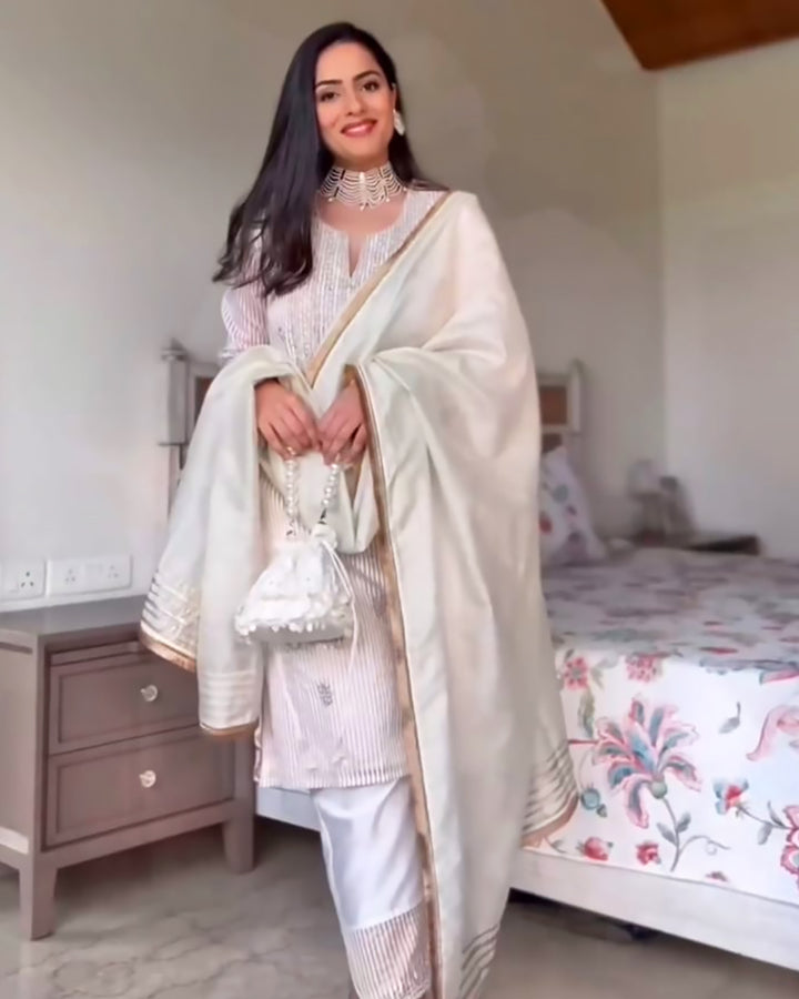 Golden Zari Tissue Kurta with Narrow Pants-surbhi sethi